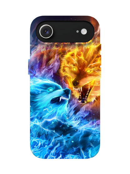 Flame and Ice Wolf Clash Edgy Cyberpunk Tough Phone Case