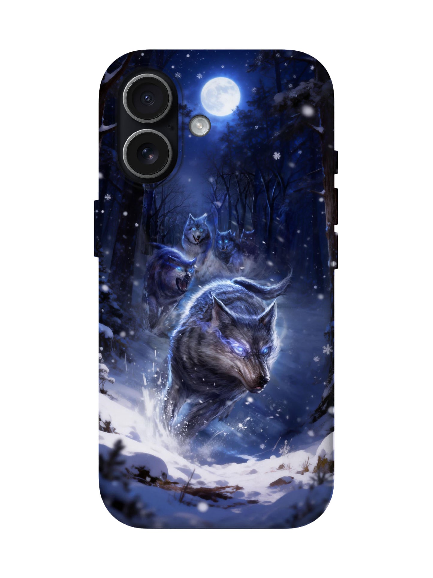 Wolf Pack in Moonlit Snow Edgy Cyberpunk Protective Phone Case