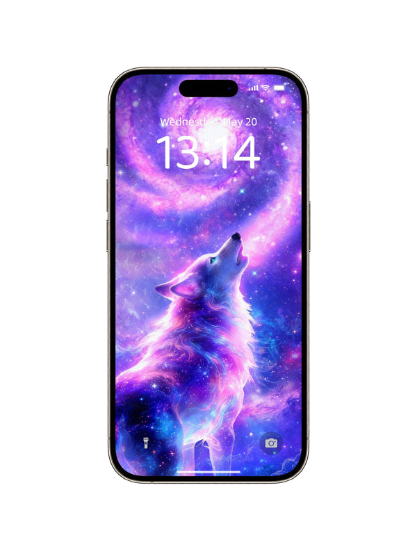 Purple Blue Nebula Wolf Side Face Digital Wallpaper
