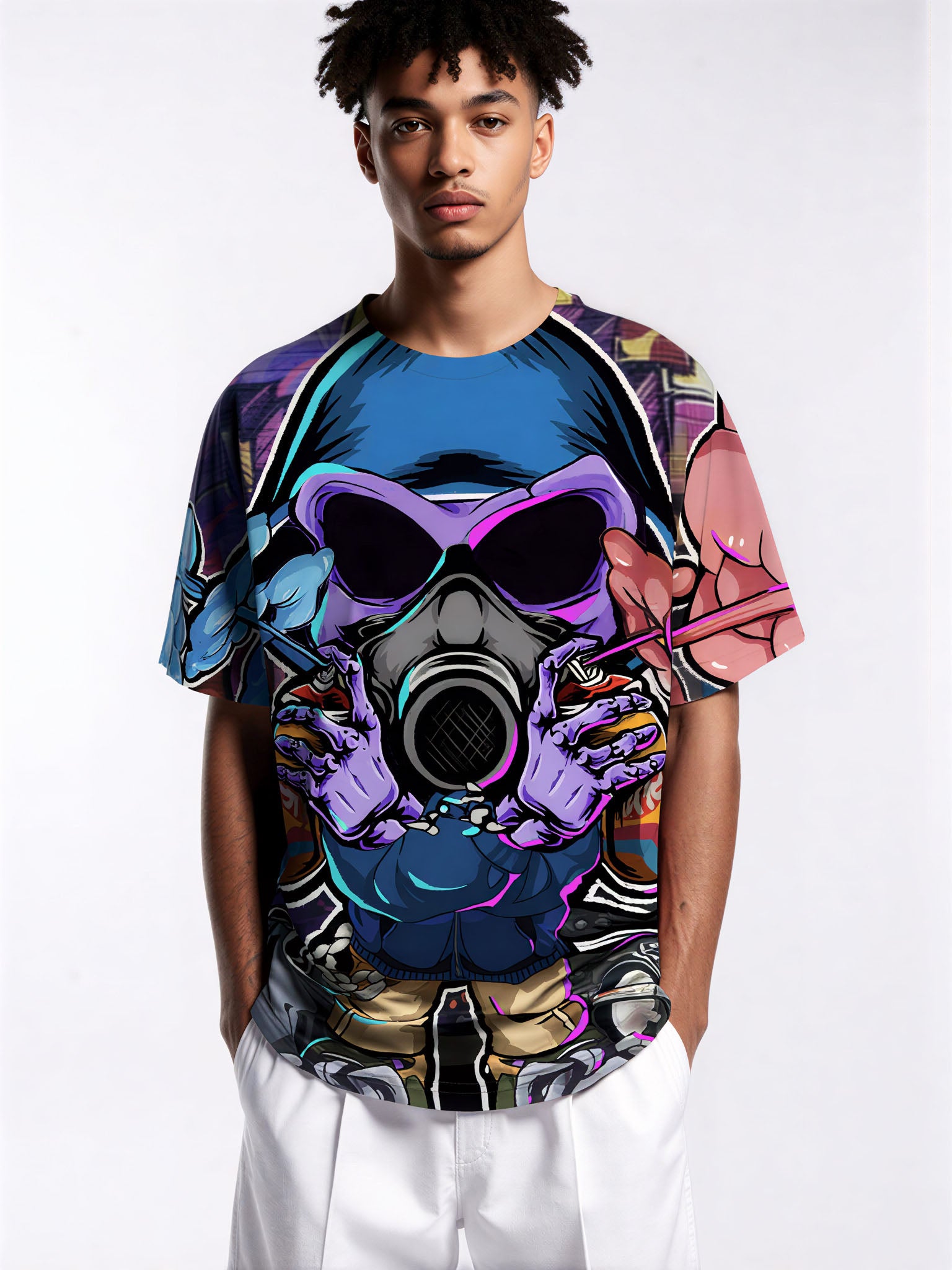 3D All Over Print T-Shirt Men Women Graffiti Skull Gas Mask Streetwear Graphic Pullover