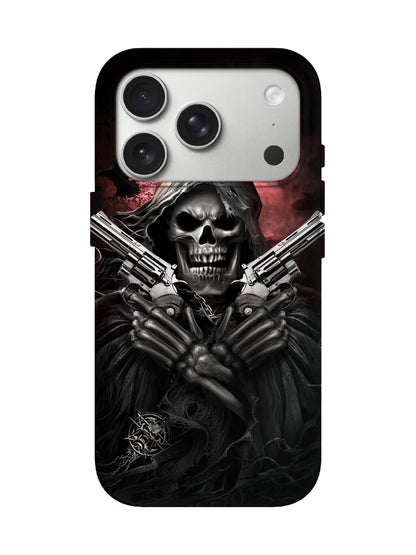 Skull with Dual Revolvers Edgy Gothic Tough Phone Case