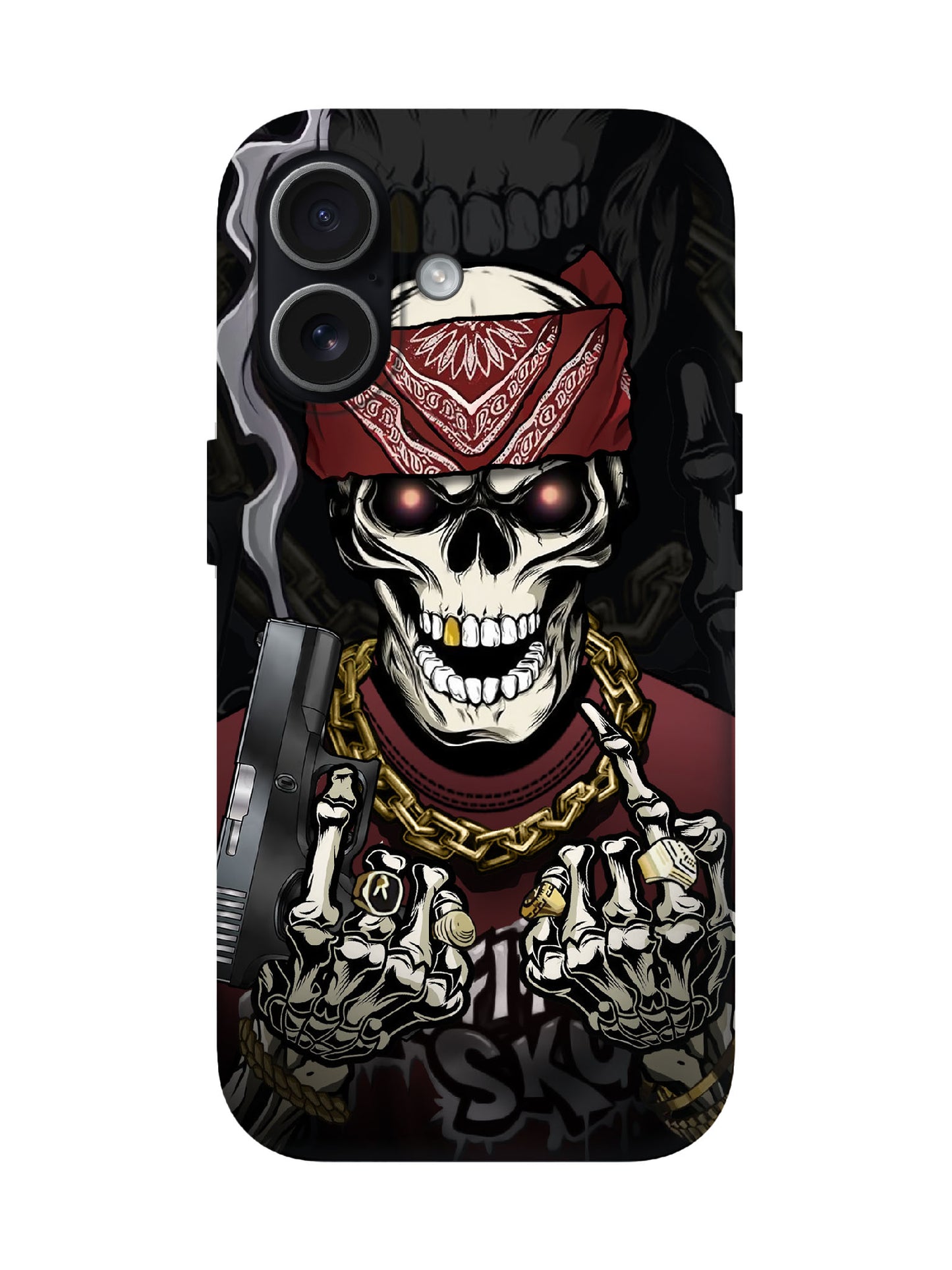 Skull with Bandana and Gun Edgy Hardcore Tough Phone Case