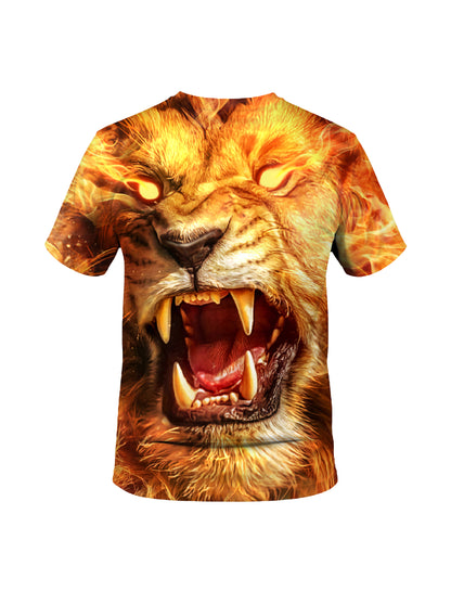 3D All Over Print Lion Roar T-Shirt for Men Women Fiery Animal Graphic Streetwear