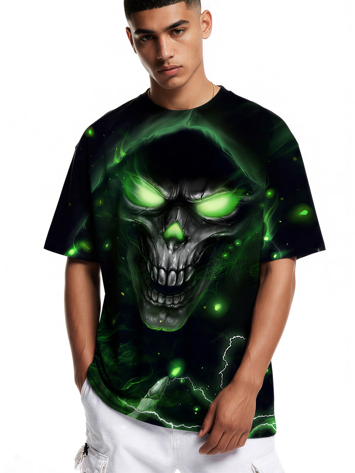 Men Women 3D All Over Print Skull Green Glow T-Shirt Graphic Sweatshirt