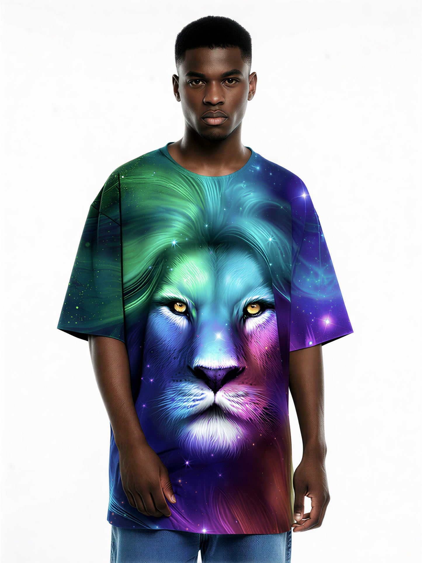 3D All Over Print Lion Galaxy T-Shirt for Men Women Psychedelic Space Style
