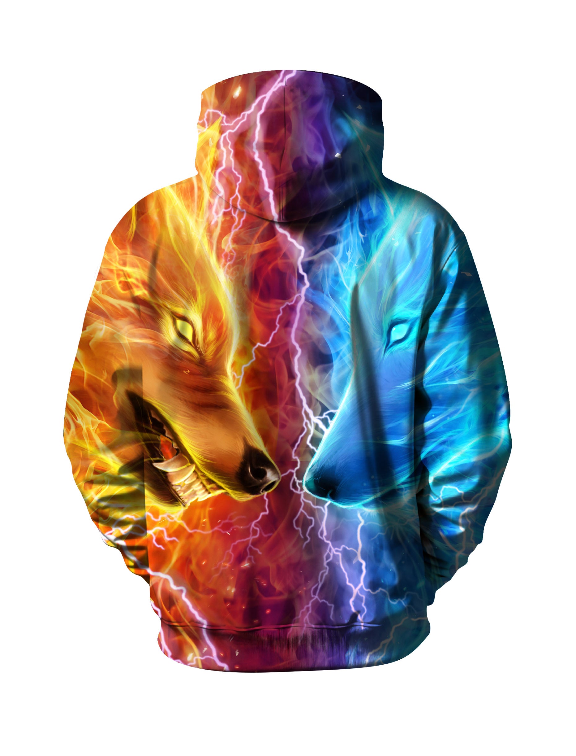 Unisex 3D All Over Print Hoodie Fire and Ice Wolf Design Soft Cotton Blend Streetwear