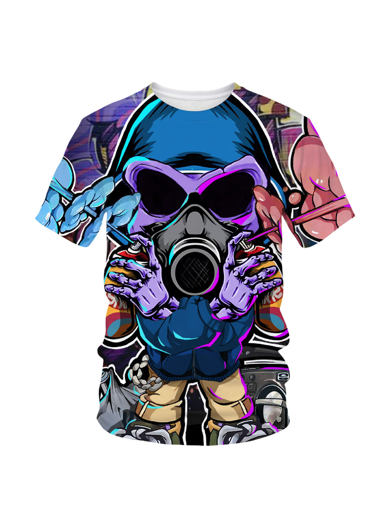 3D All Over Print T-Shirt Men Women Graffiti Skull Gas Mask Streetwear Graphic Pullover