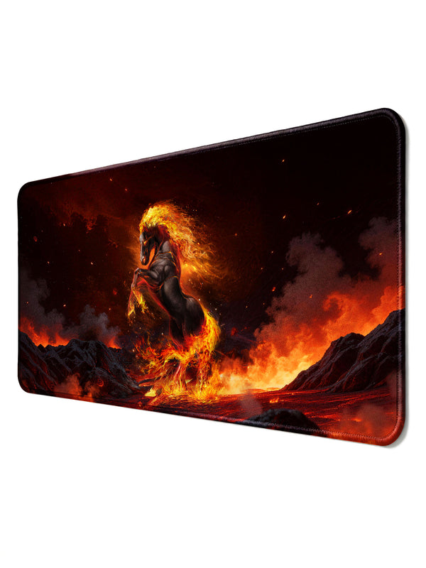 Inferno Fire Horse Rearing In Volcanic Landscape Large Desk Mat