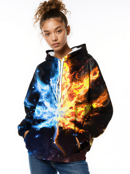 3D Unisex Fire & Ice Split Cannabis Leaf Hoodie