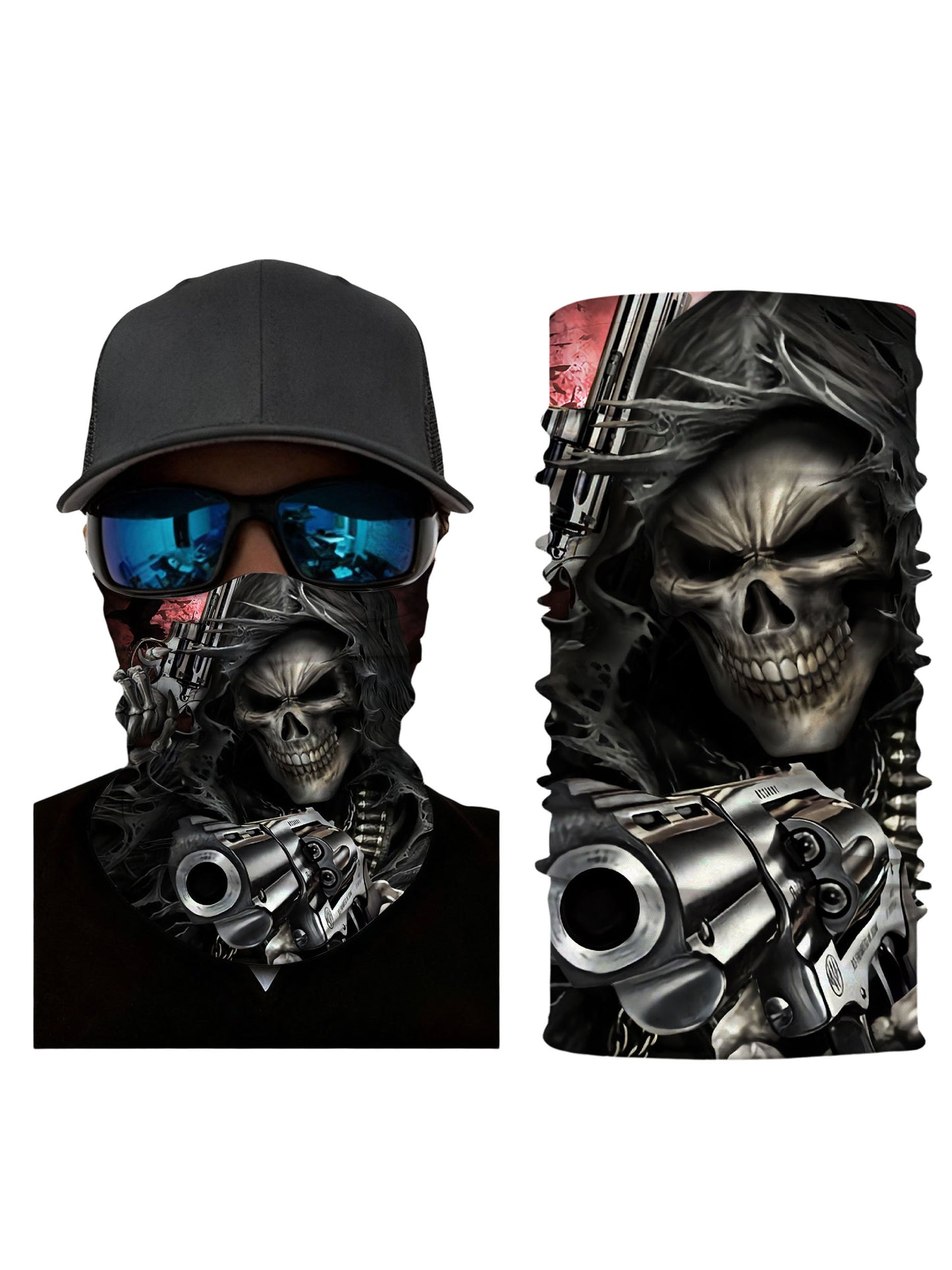 Balaclava with 3D all over print graffiti skull design, streetwear style unisex face mask, breathable fabric and windproof for outdoor use