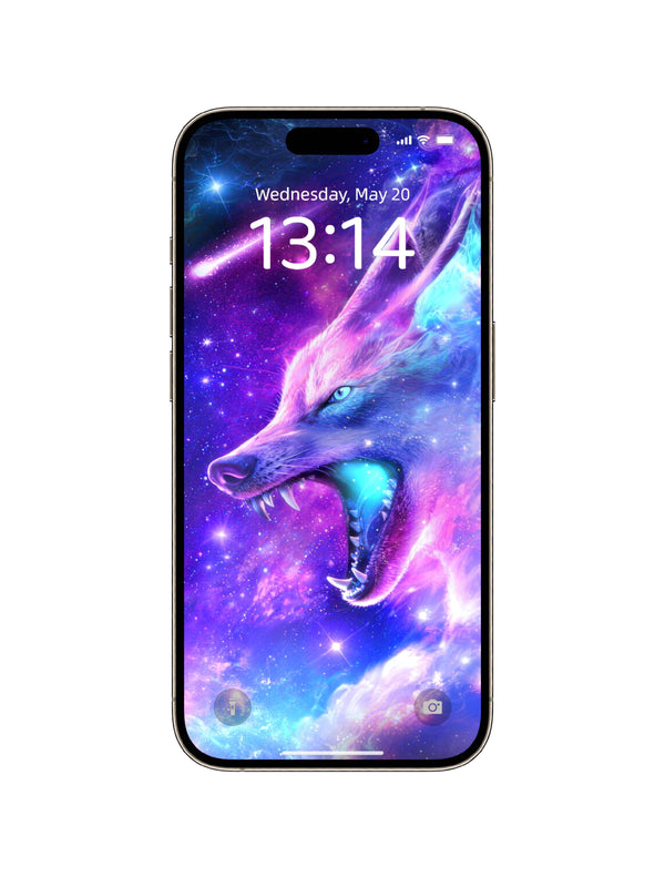 Roaring Purple Blue Galaxy Wolf Digital Wallpaper