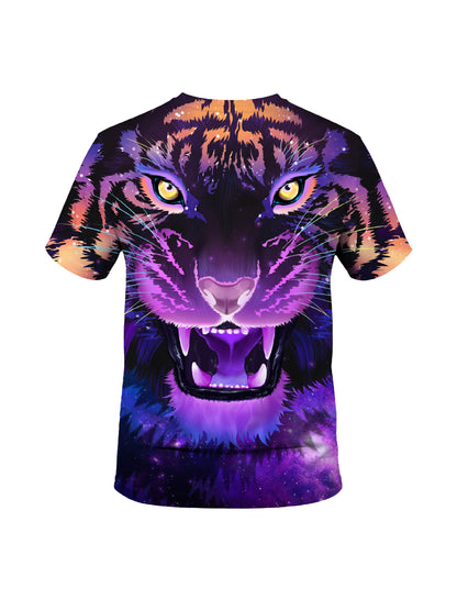 3D All Over Print Galaxy Tiger Face T-Shirt Men Women Cosmic Art Style