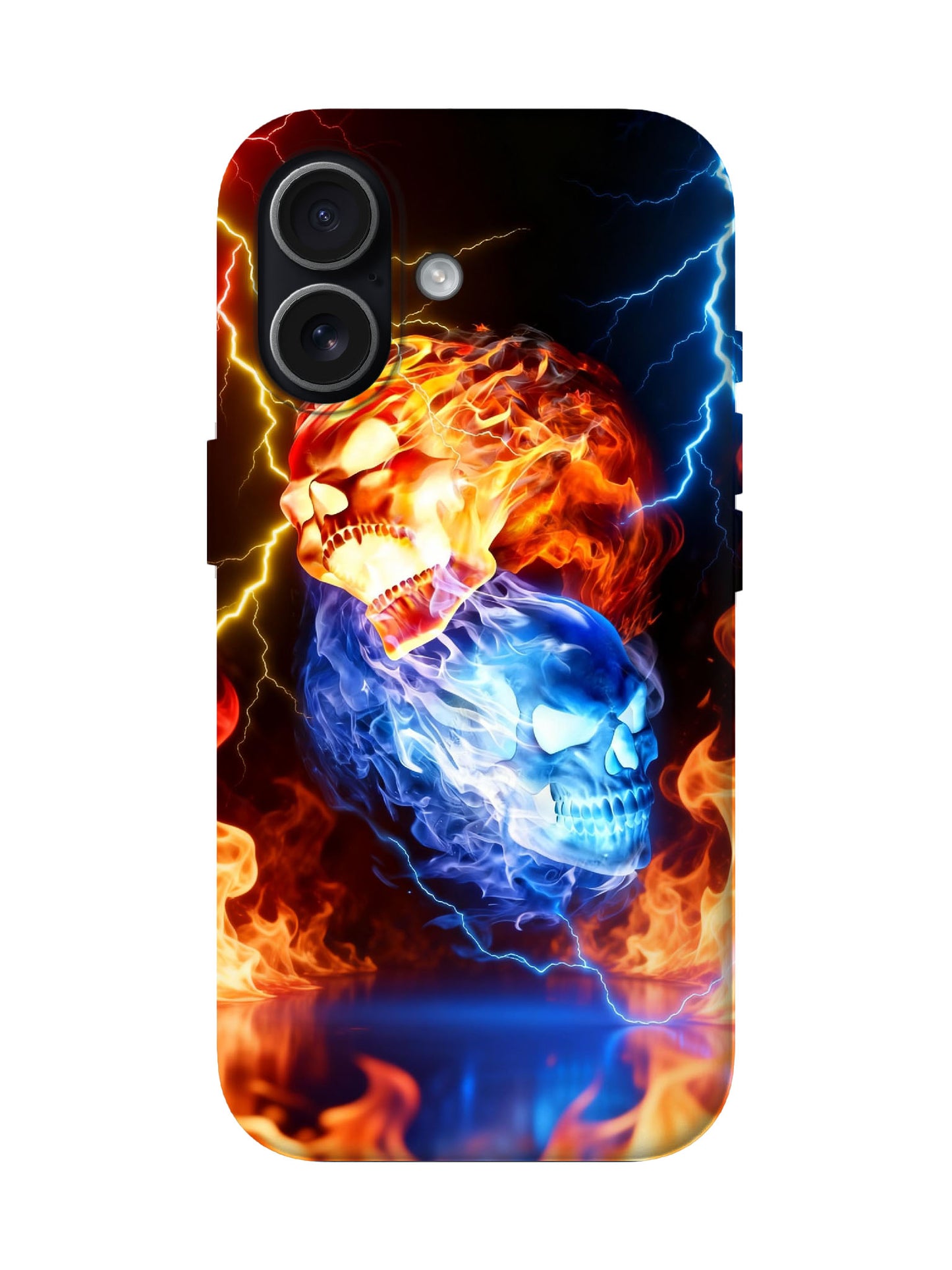 Dual Skull Flame and Lightning Edgy Cyberpunk Tough Phone Case