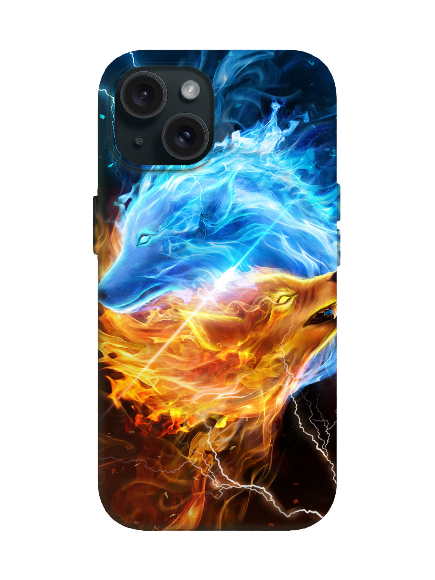 Dual Wolf Flame Lightning Edgy Tough Phone Case