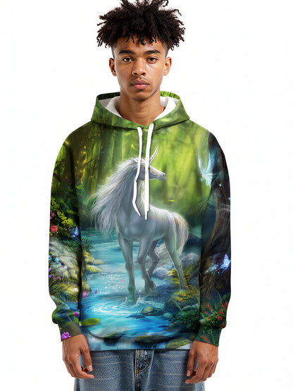 Unicorn Forest 3D All Over Print Hoodie for Men Women Fantasy Nature Graphic Pullover Sweatshirt