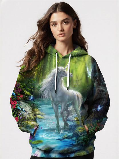Unicorn Forest 3D All Over Print Hoodie for Men Women Fantasy Nature Graphic Pullover Sweatshirt