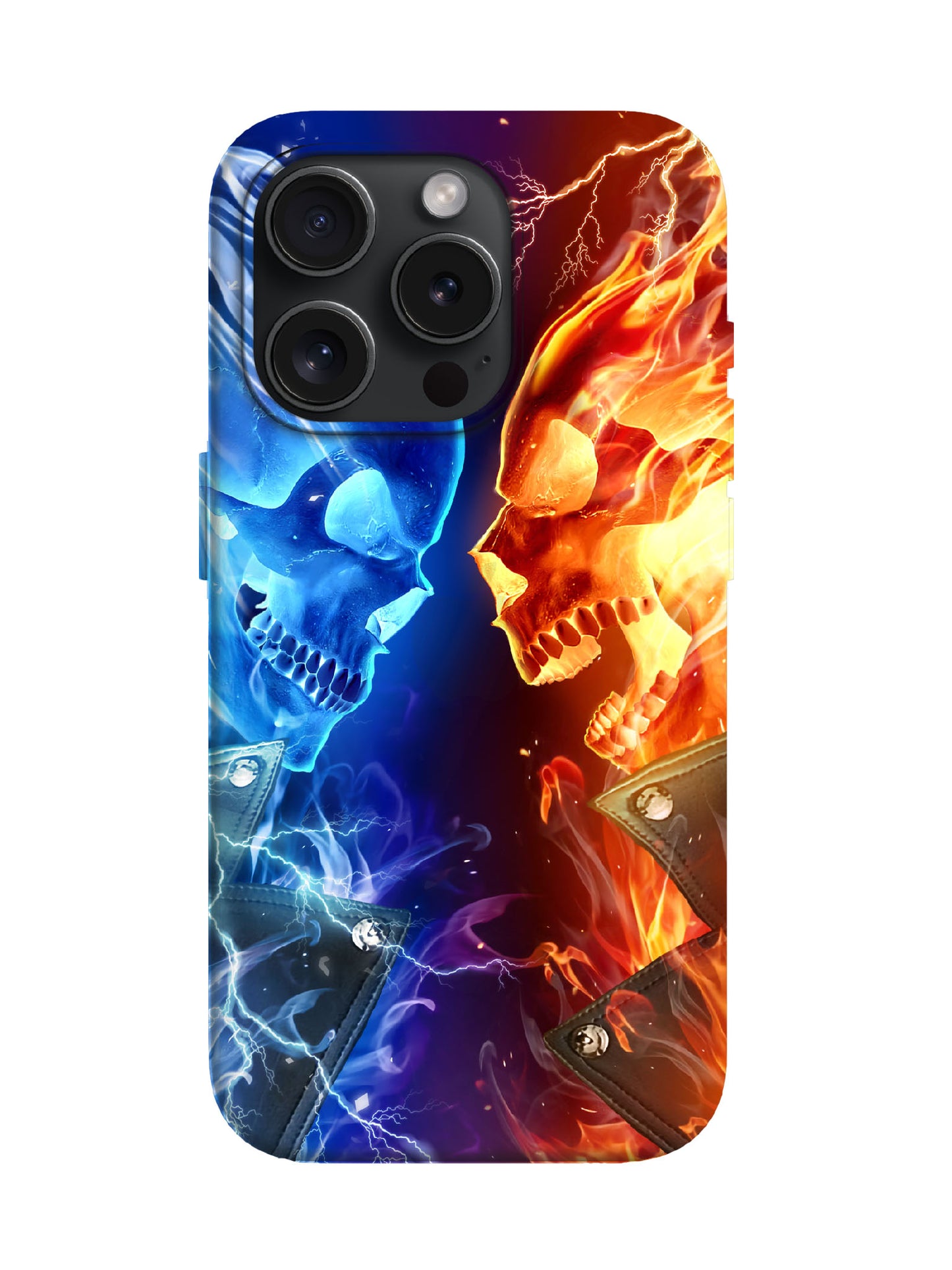 Dual Skull Flame and Lightning Edgy Tough Phone Case