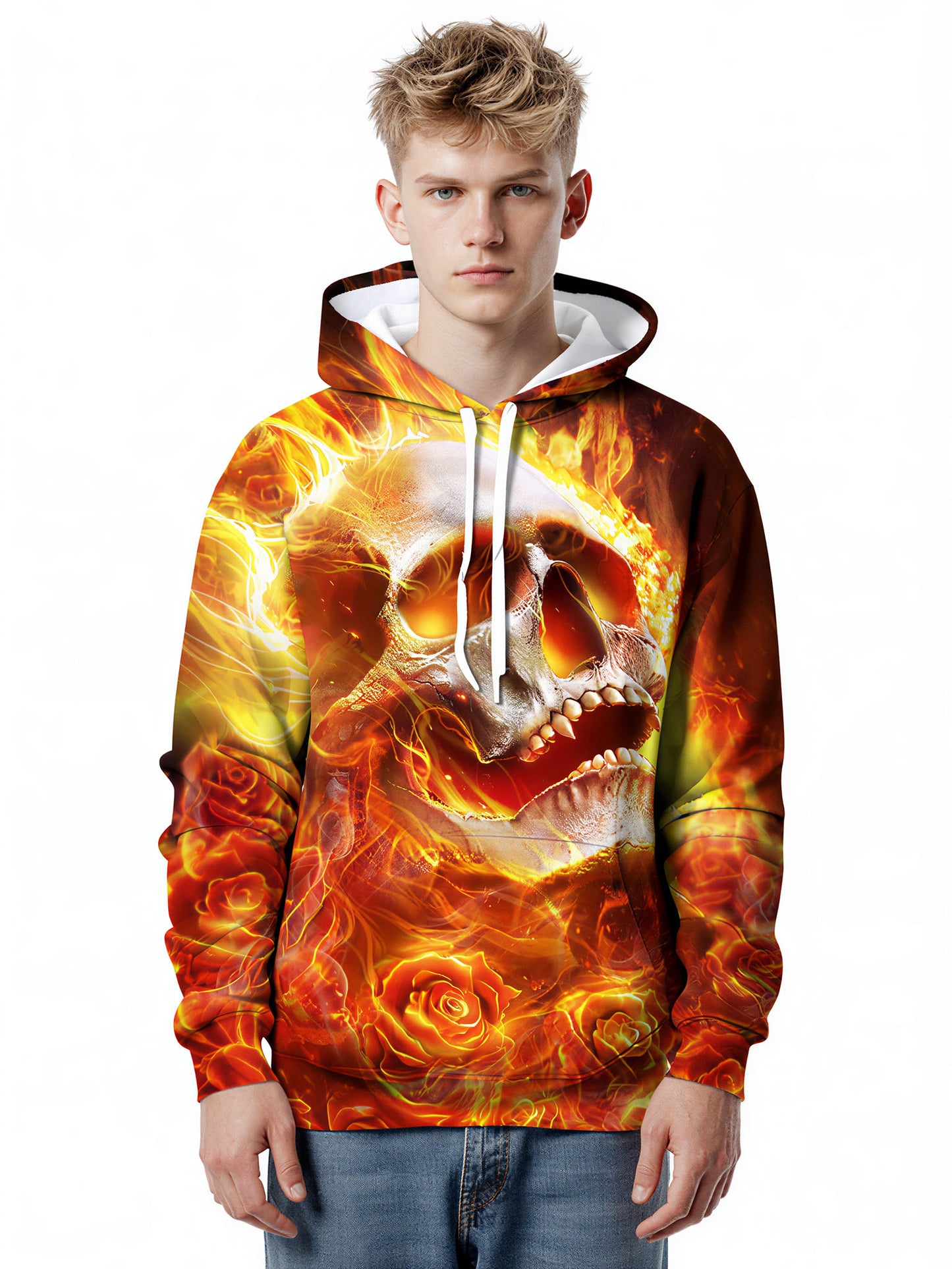 Flaming Skull Rose 3D All Over Print Hoodie for Men Women edgy streetwear style