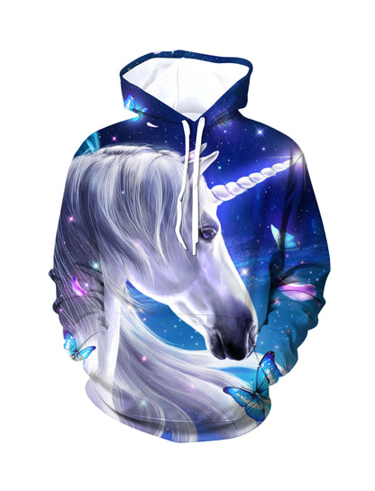 Unicorn 3D All Over Print Hoodie for Men Women, Galaxy Butterflies Fantasy Hooded Sweatshirt
