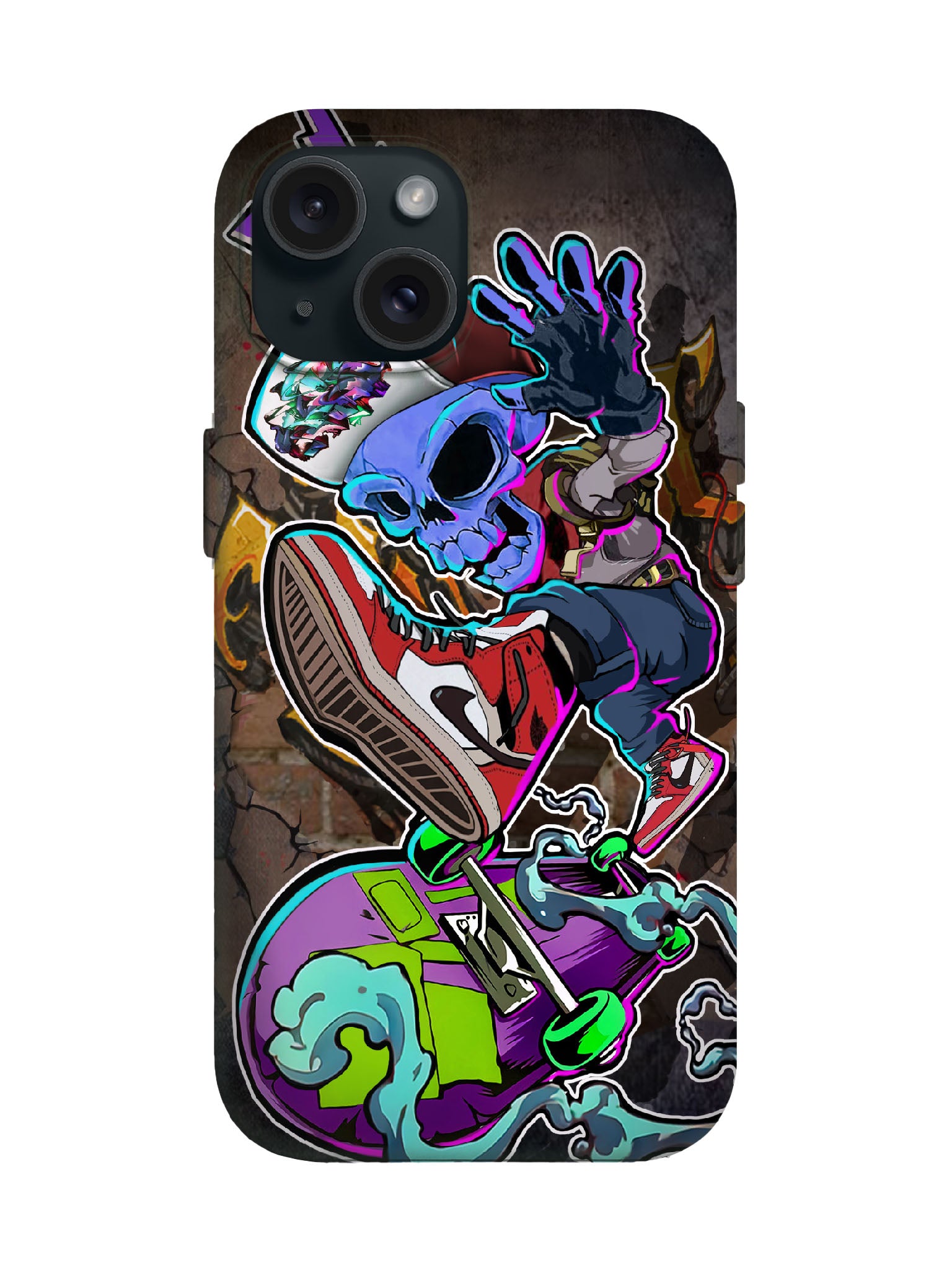 Skull and Skateboard Cyberpunk Edgy Tough Phone Case