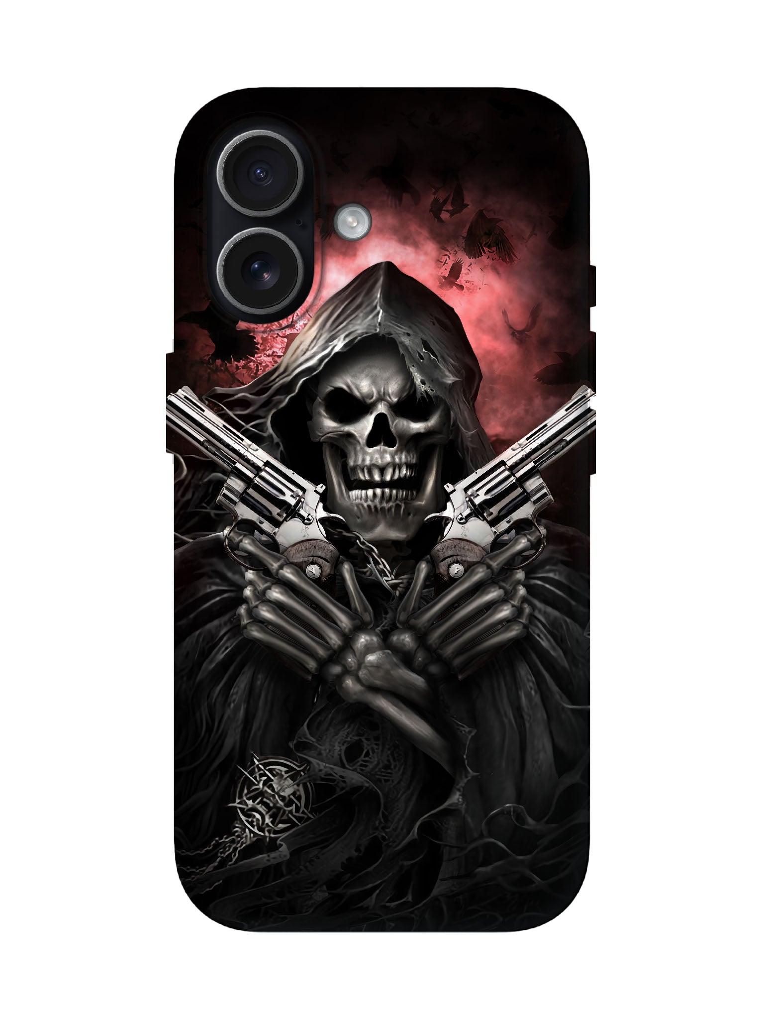 Skull with Dual Revolvers Edgy Gothic Tough Phone Case