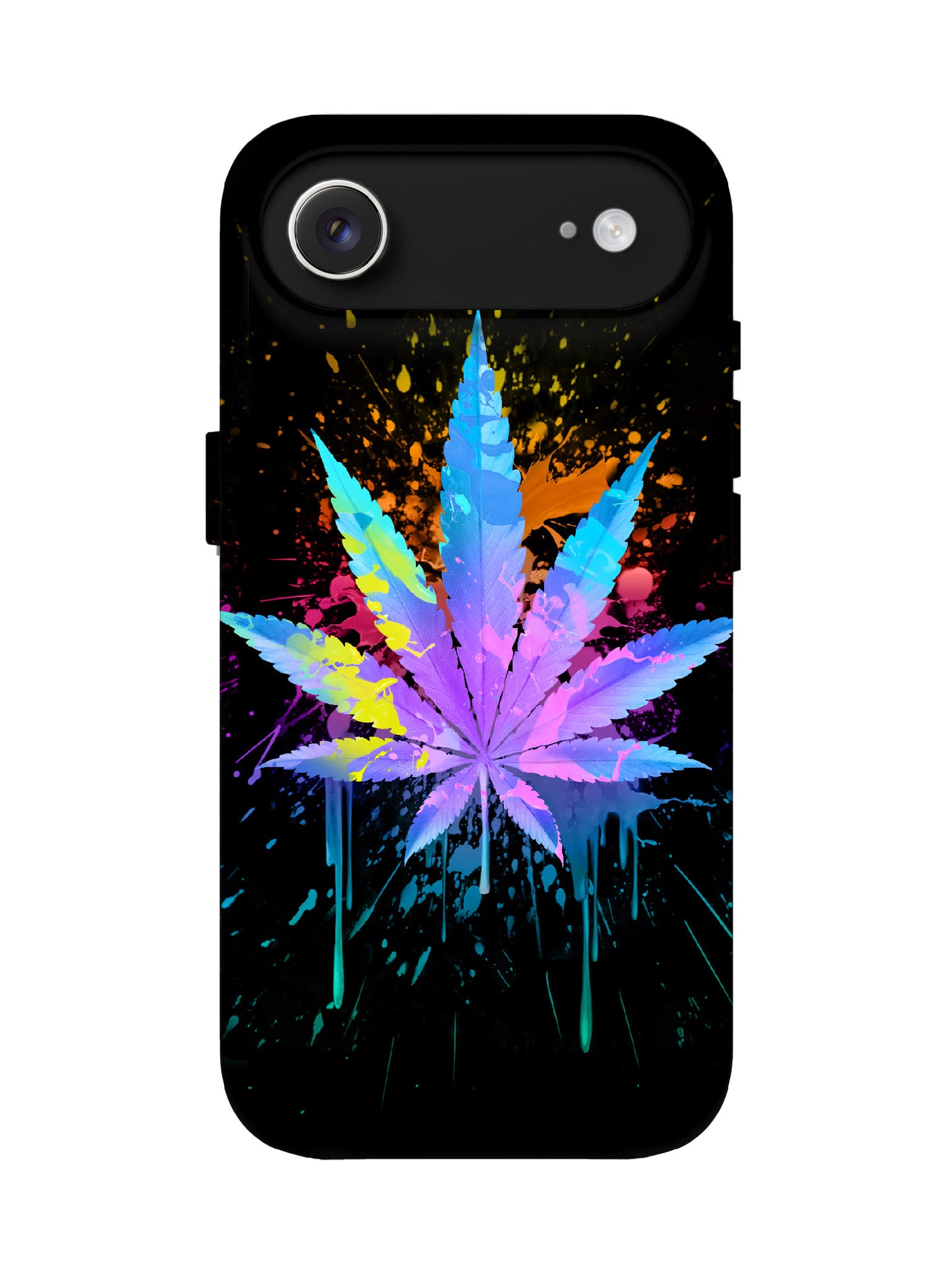 Neon Cannabis Leaf Splatter Cyberpunk Protective Phone Case