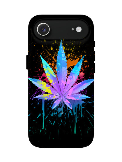 Neon Cannabis Leaf Splatter Cyberpunk Protective Phone Case