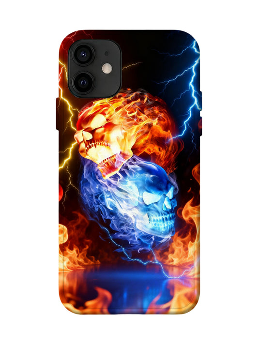 Dual Skull Flame and Lightning Edgy Cyberpunk Tough Phone Case
