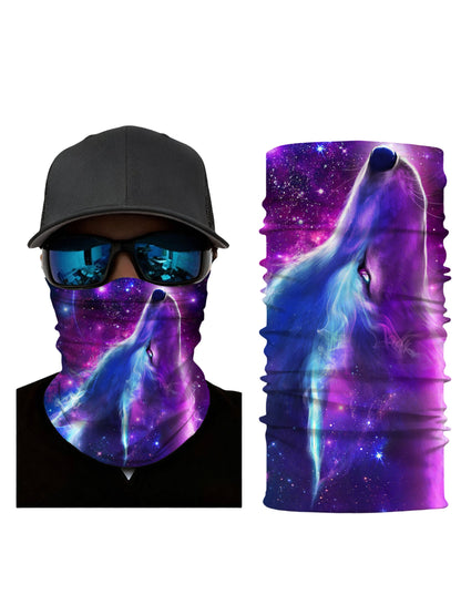Unisex Neck Gaiter with 3D all over print featuring cosmic wolf howling in galaxy nebula for outdoor adventures