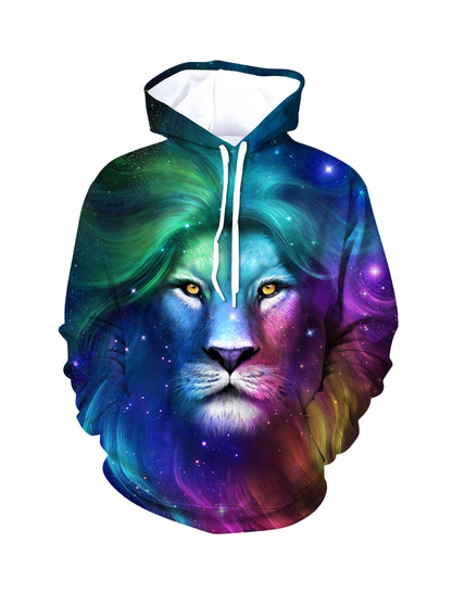 3D All Over Print Lion Galaxy Hoodie for Men Women, Cosmic Space Art Sweatshirt