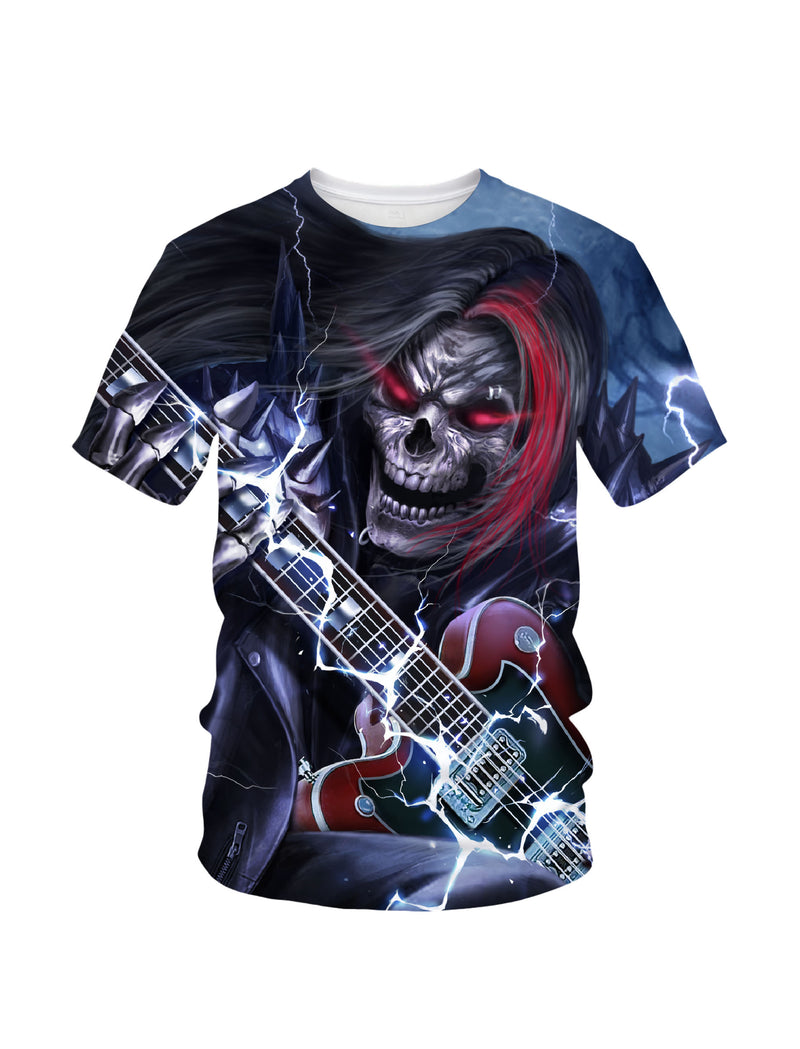 Men Women 3D All Over Print Skull Guitar Rock T-Shirt