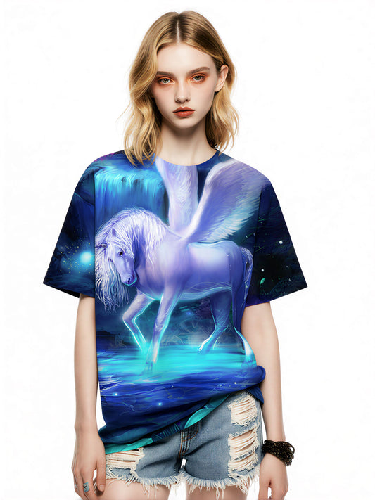 3D All Over Print Unicorn T-Shirt for Men Women Fantasy Glow-in-Dark Design