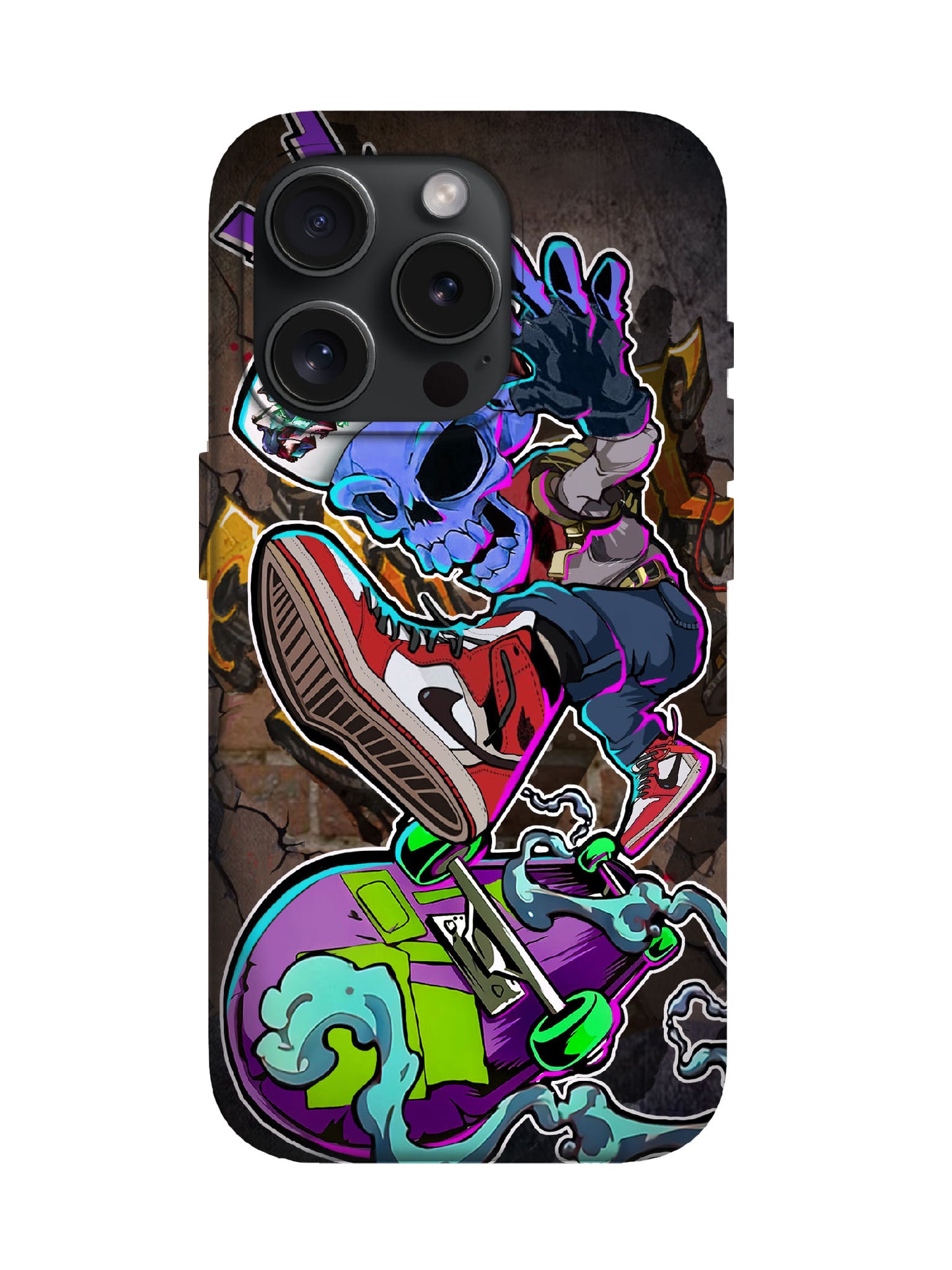 Skull and Skateboard Cyberpunk Edgy Tough Phone Case