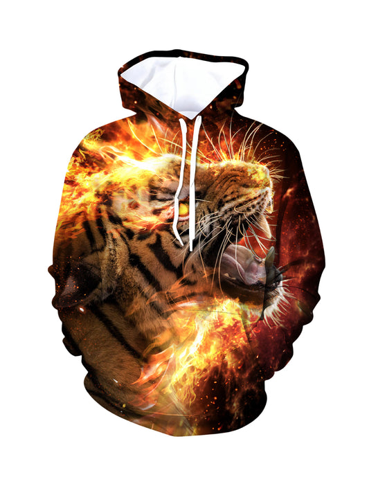 Flaming Tiger 3D All Over Print Hoodie Unisex Streetwear Cotton Blend Soft Fit
