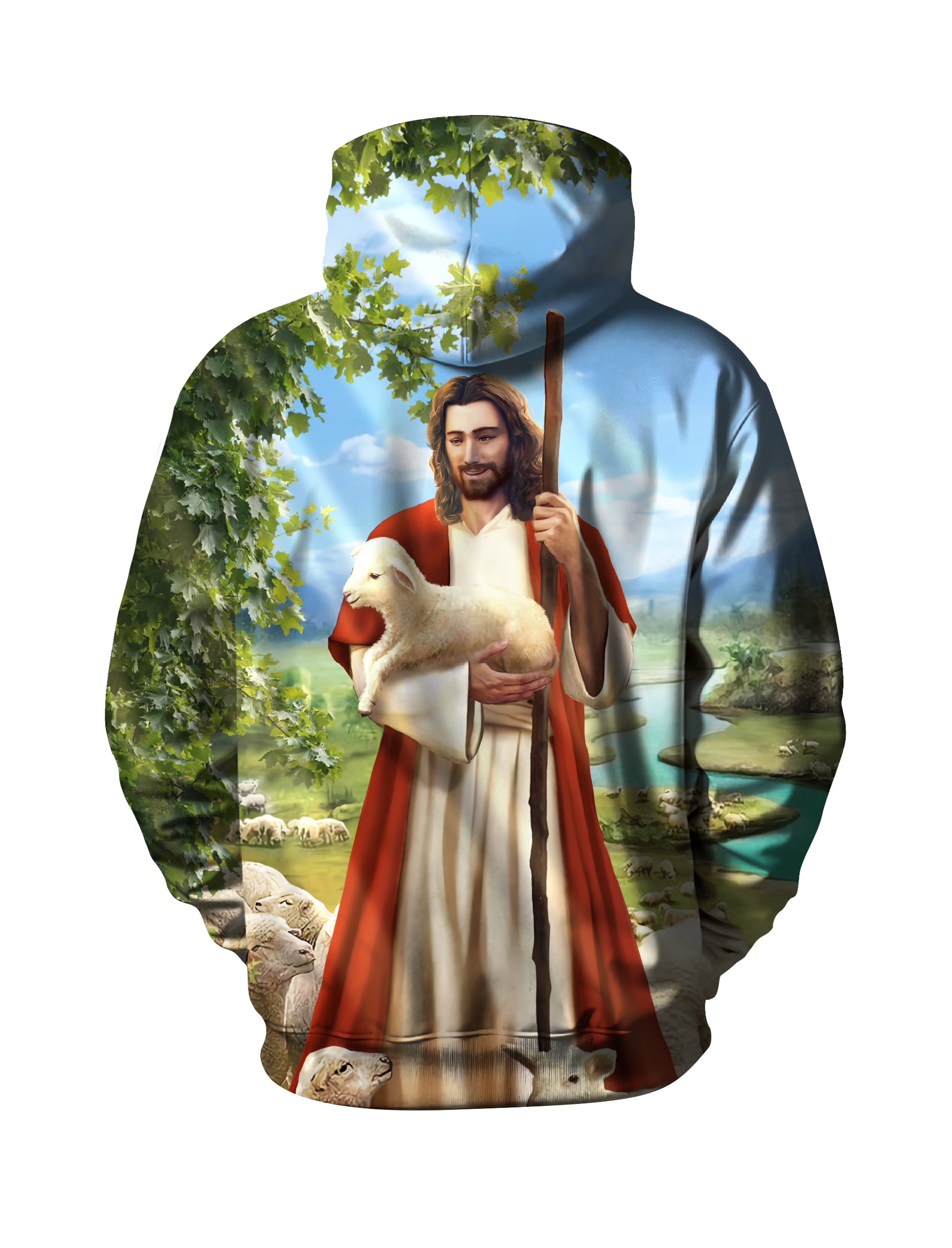 Jesus Christ 3D All Over Print Hoodie for Men Women with Lamb and Nature Scene