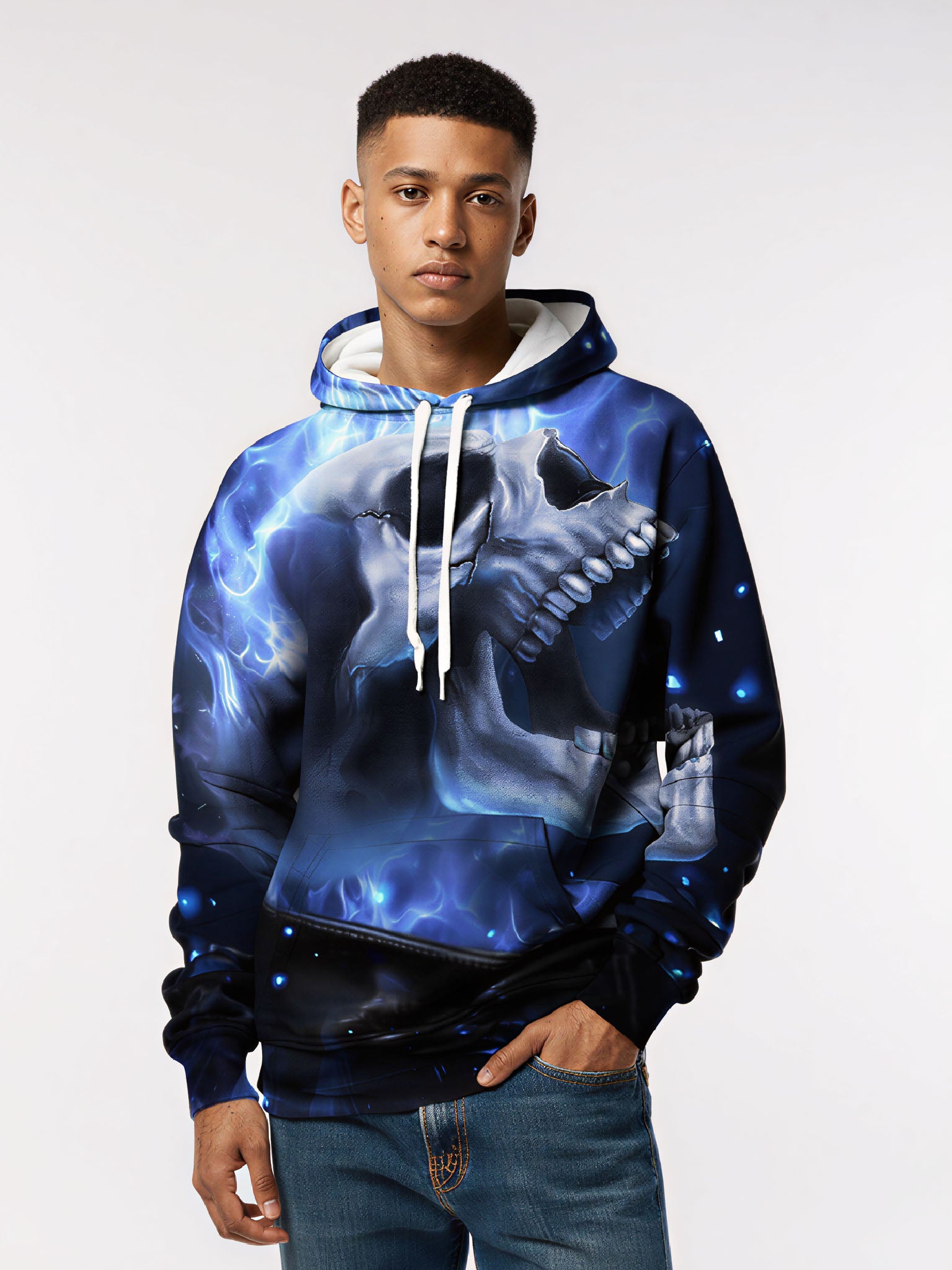 Neon Blaze Skull Graphic Hoodie – Unisex Cyber Streetwear