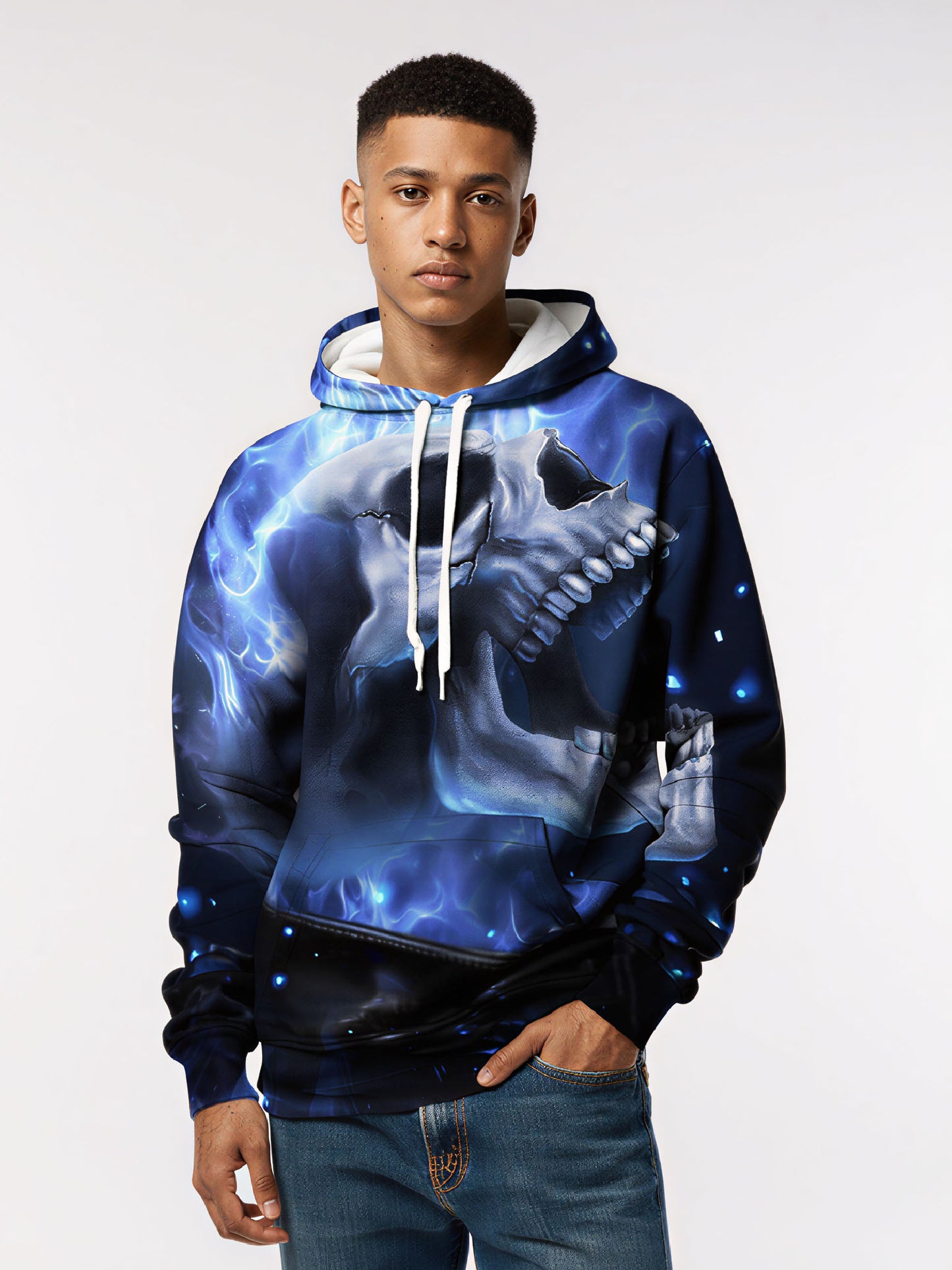 Neon Blaze Skull Graphic Hoodie – Unisex Cyber Streetwear