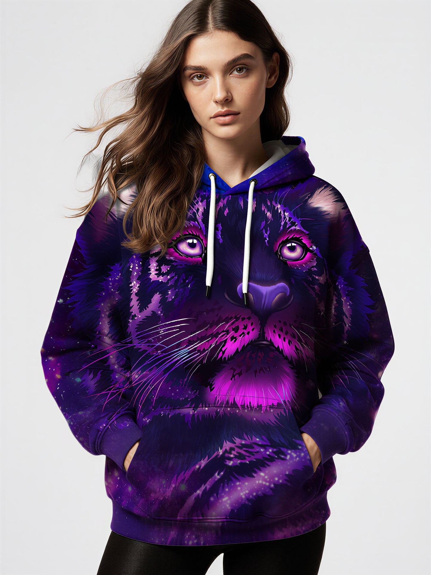Galaxy Tiger 3D All Over Print Hoodie for Men Women, Cosmic Cat Art Pullover Sweatshirt