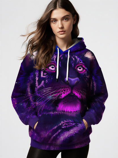 Galaxy Tiger 3D All Over Print Hoodie for Men Women, Cosmic Cat Art Pullover Sweatshirt