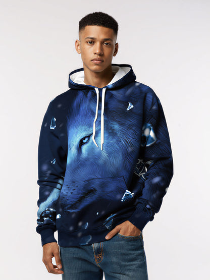 Hoodie 3D All Over Print Blue Wolf Face Snowflake Pattern Unisex Soft Comfortable Streetwear