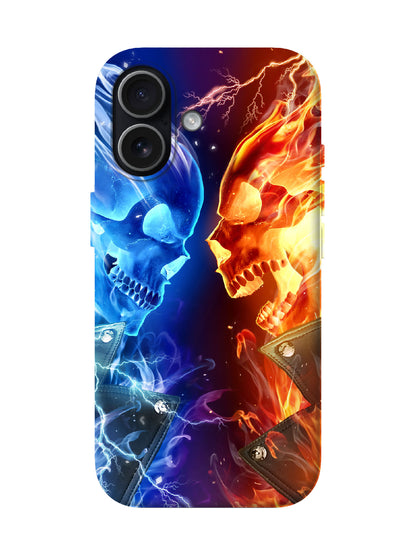 Dual Skull Flame and Lightning Edgy Tough Phone Case