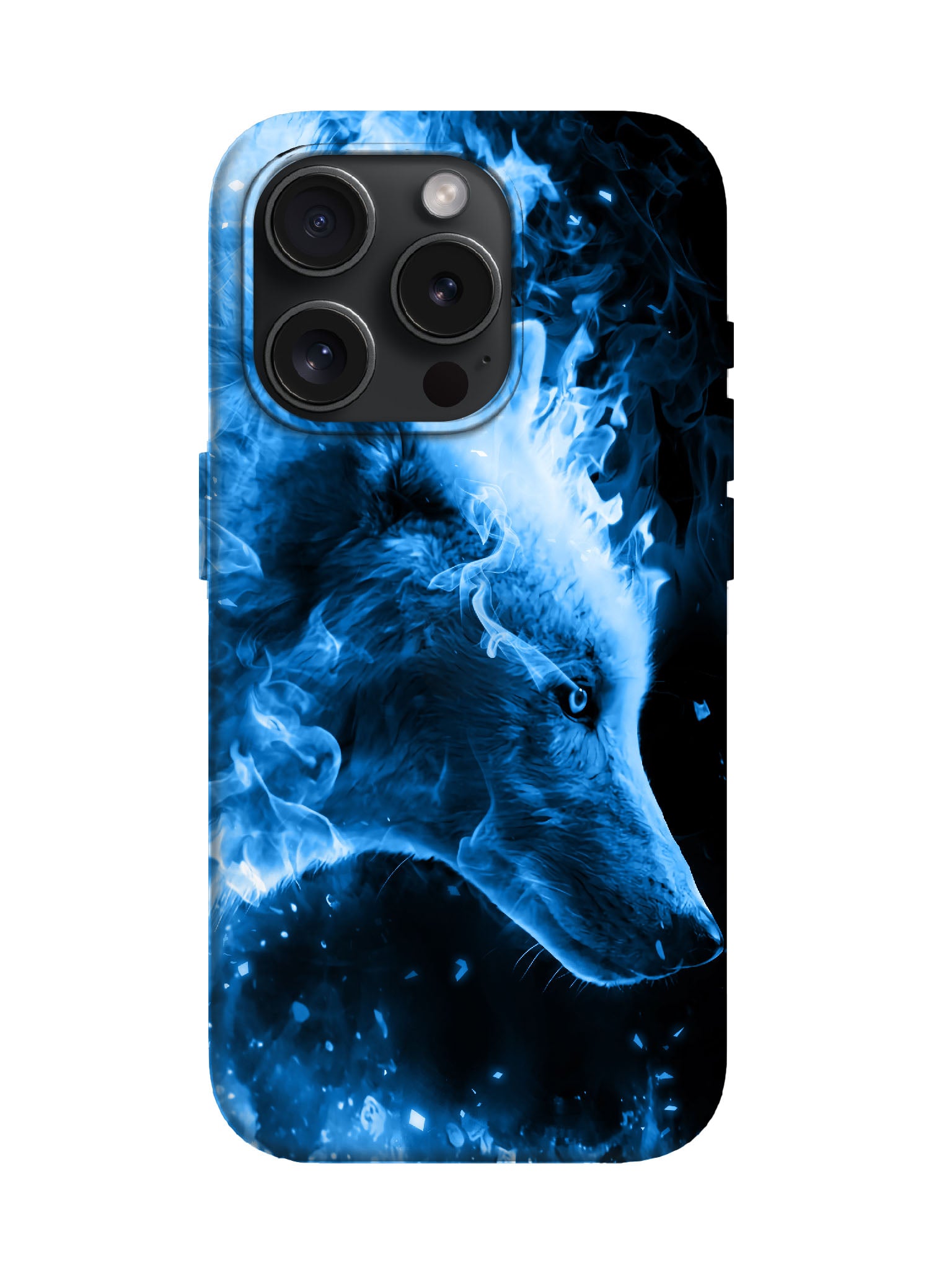 Blue Flame Wolf Edgy Cyberpunk Tough Phone Case