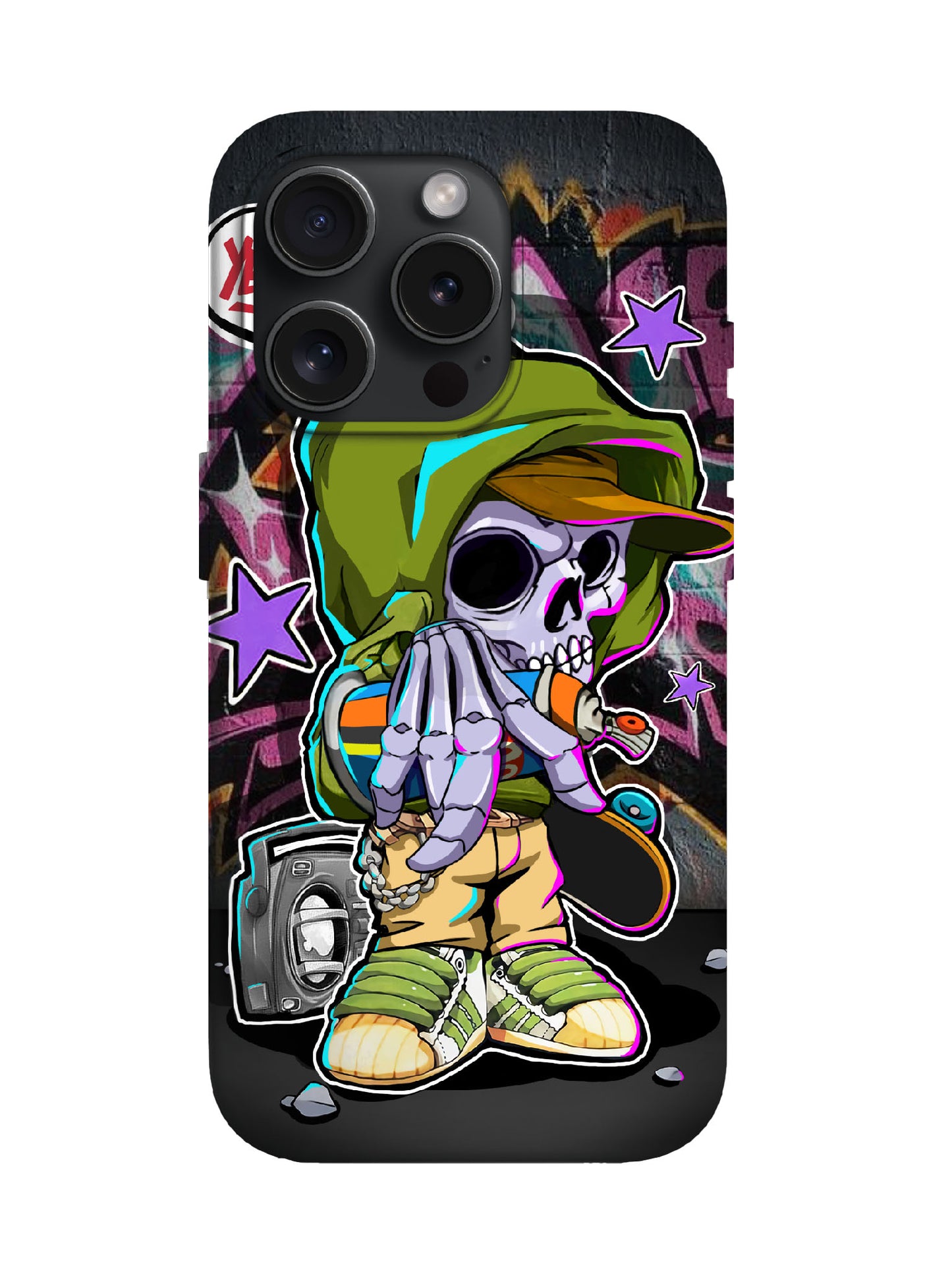 Skull Graffiti Edgy Cyberpunk Tough Phone Case