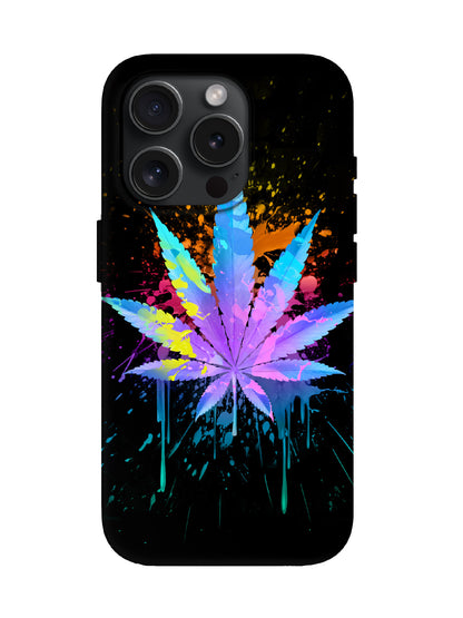 Neon Cannabis Leaf Splatter Cyberpunk Protective Phone Case