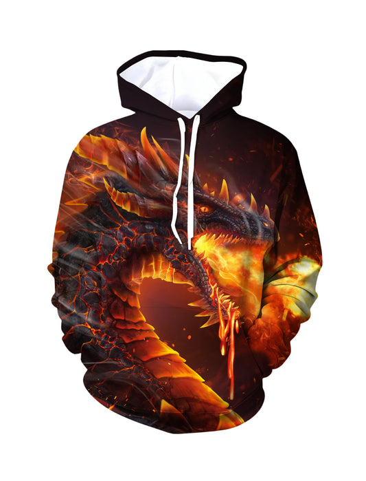 UrbanEdge Fire Dragon Hoodie 3D Flame Print Unisex Oversized Streetwear Sweatshirt