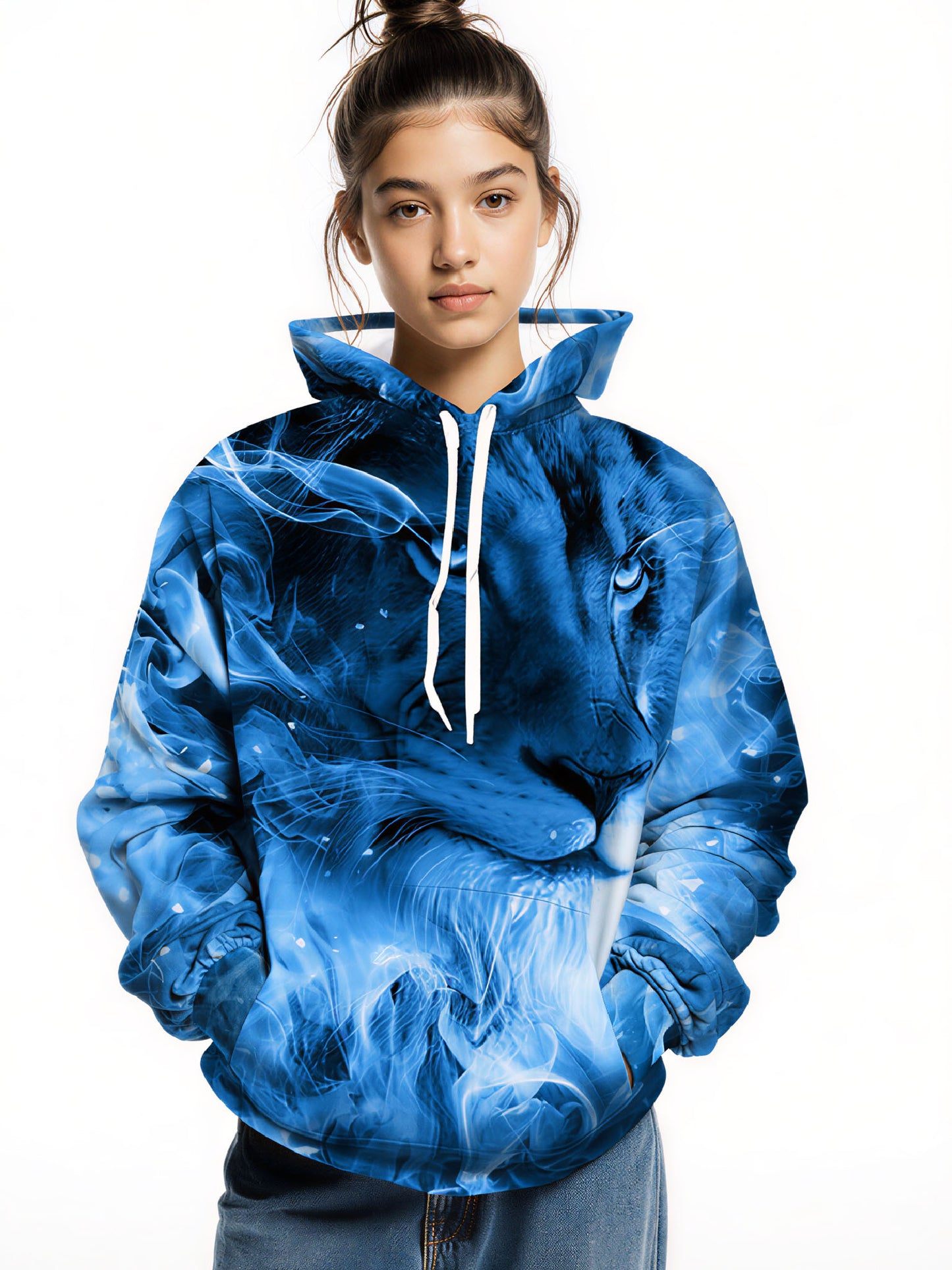 3D All Over Print Smoky Blue Lion Graphic Pullover