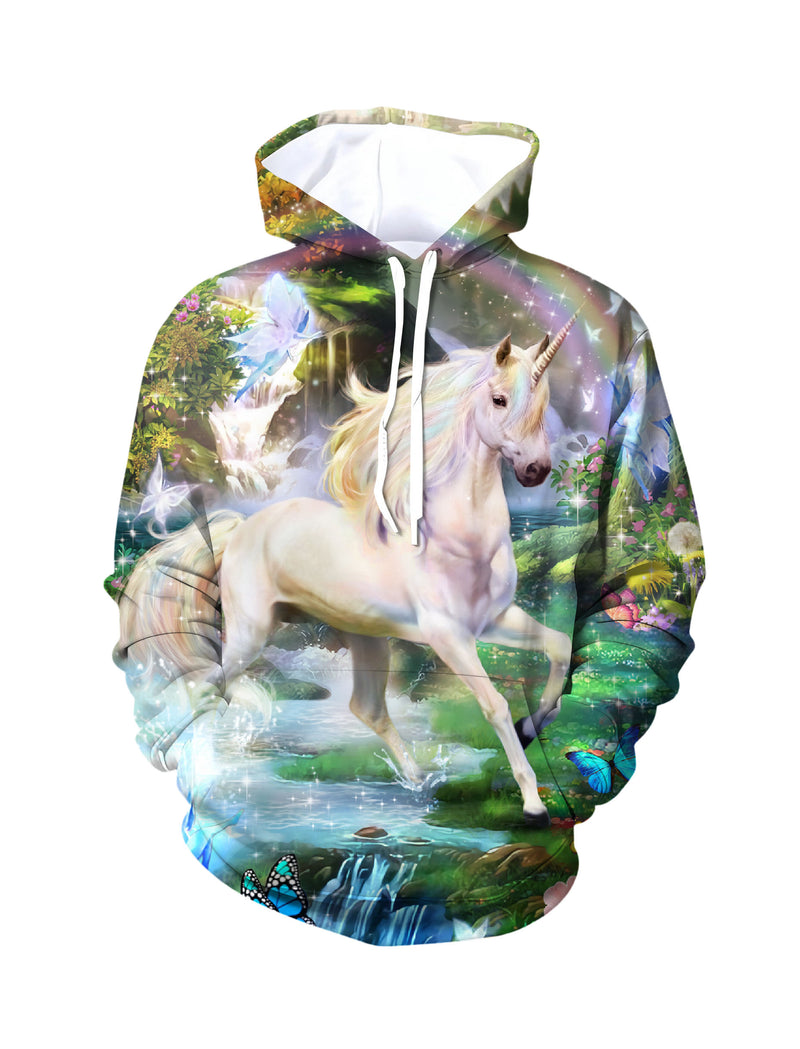 Unicorn 3D All Over Print Hoodie for Men Women Fantasy Forest Butterflies Sparkle Design