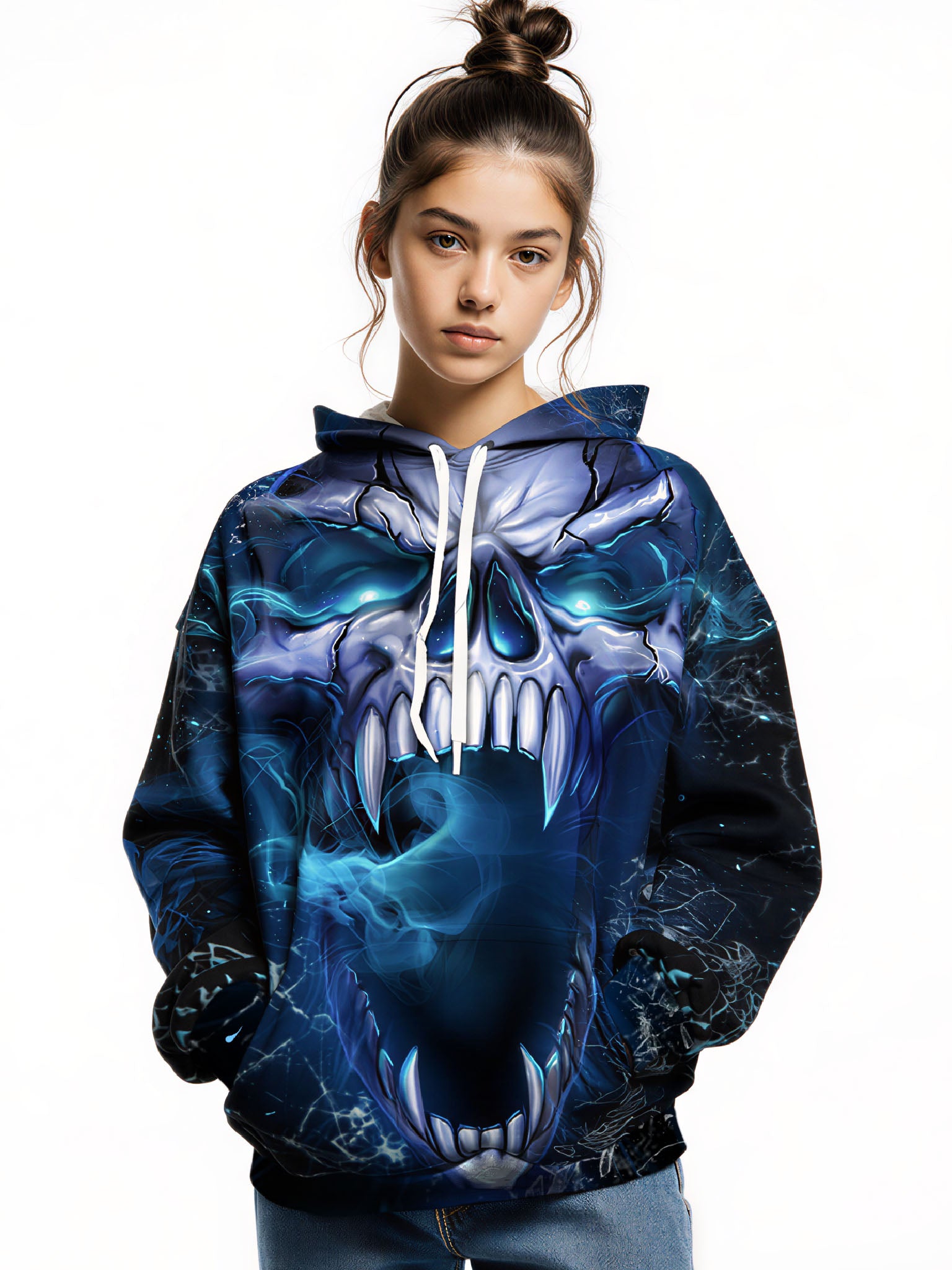 Hoodie 3D All Over Print Glowing Skull Streetwear Unisex Cotton Blend Soft Comfortable