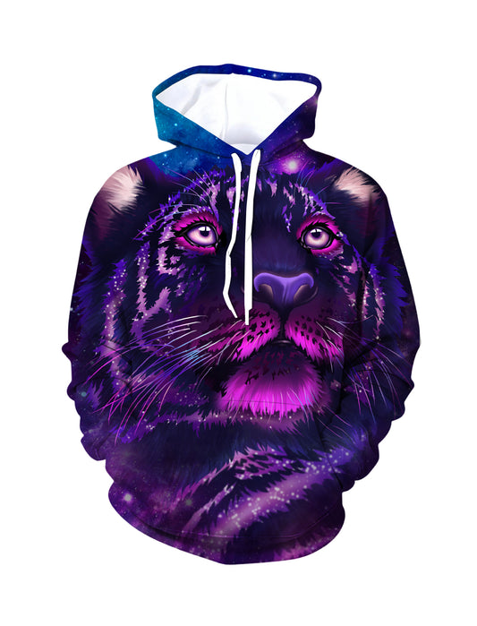 Galaxy Tiger 3D All Over Print Hoodie for Men Women, Cosmic Cat Art Pullover Sweatshirt