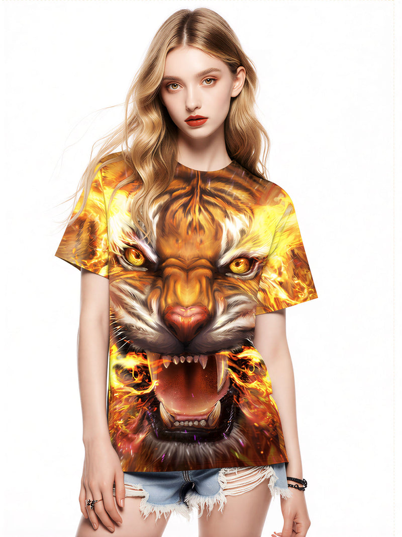 Men Women 3D All Over Print Fire Tiger T-Shirt Sweatshirt Graphic Pullover Top